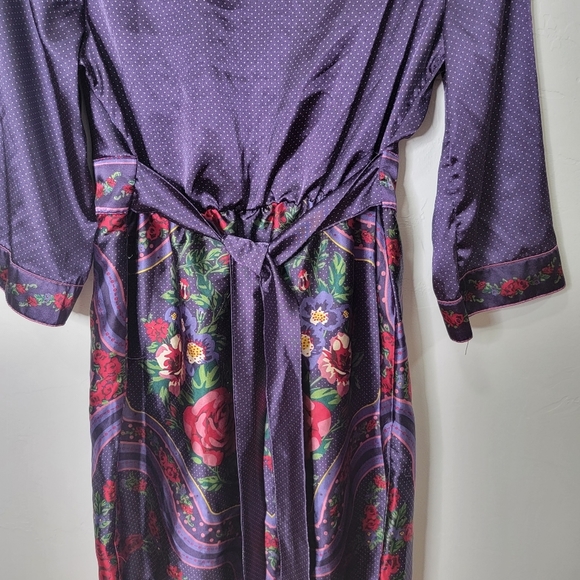 Beautiful Silky Purple and Red Mini Dress -- Floral & Swiss Dot - Picture 8 of 9